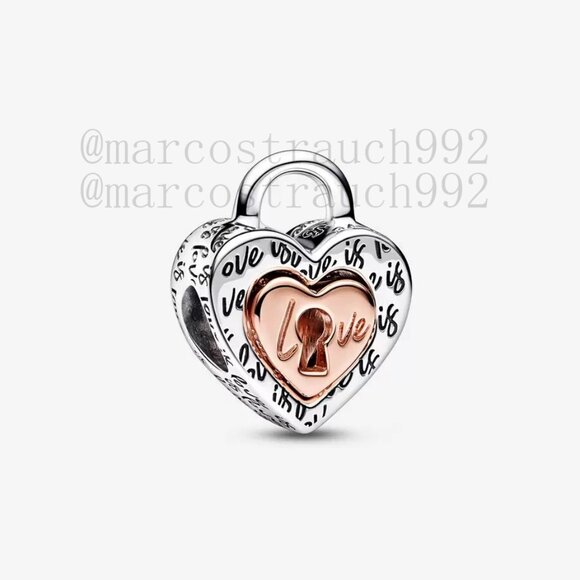 Pandora Two-tone Padlock Splittable Heart Charm - Picture 1 of 6
